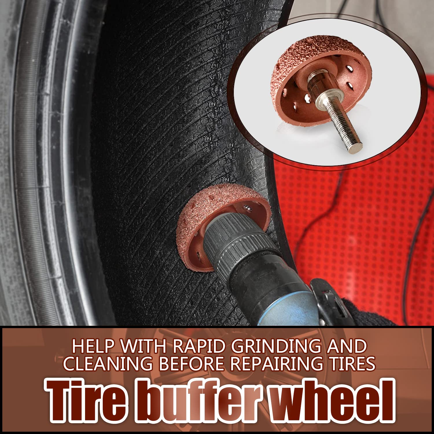 Premium Tire Patch Rollers & Tungsten Buffing Wheels - Professional Tire Repair Tool Kit for Cars, Motorcycles & Bikes | Universal Thread Rubber Grinding Tool for Smooth Tire Repairs | Perfect for DIY Enthusiasts & Auto Shops