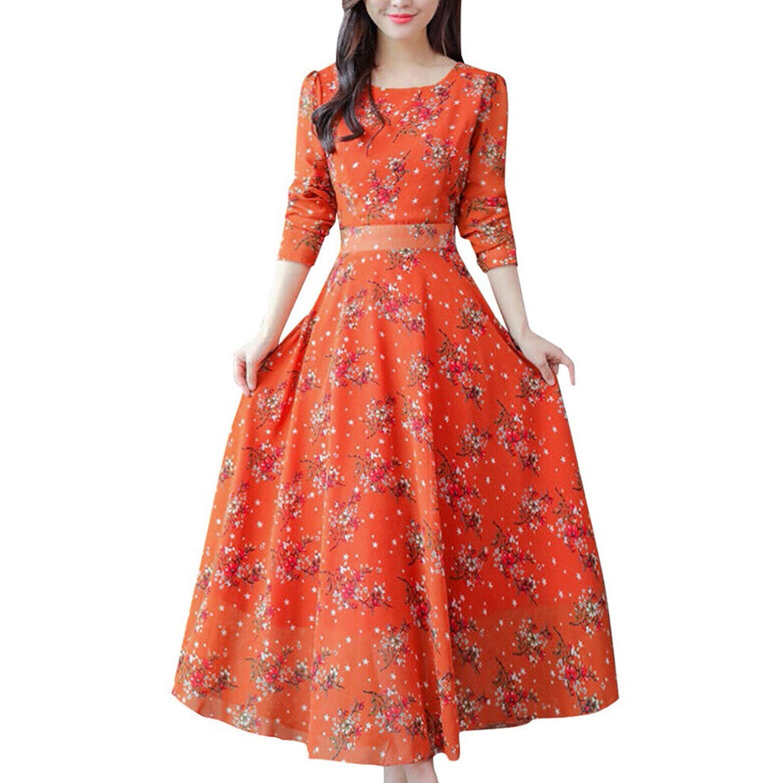 2022 Women's Floral Beach Dress - Long Sleeve Vintage Boho Maxi Dress for Casual Wear, Party & Vacation | Perfect for Summer Outings, Beach Cover Up & Date Nights