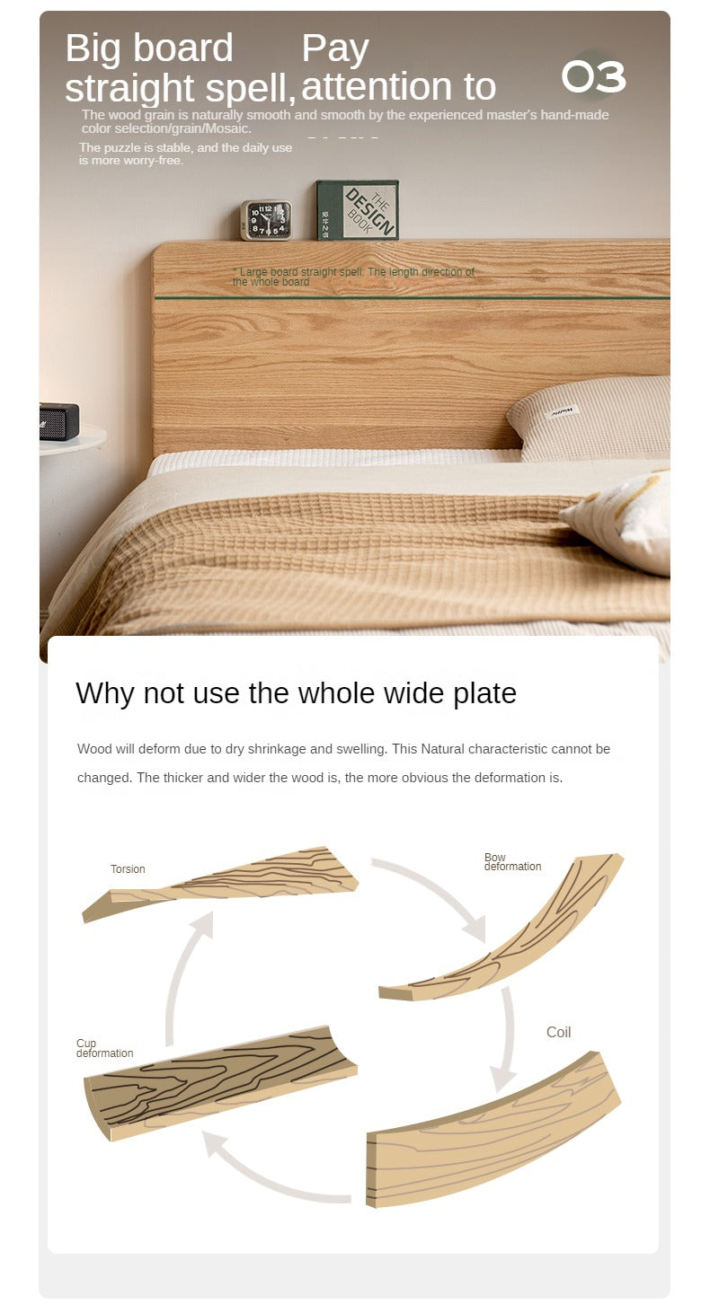 Oak Solid Wood Suspended Bed Frame - Queen Size Floating Platform Bed with Headboard - Modern Minimalist Bedroom Furniture for Loft, Apartment & Small Spaces