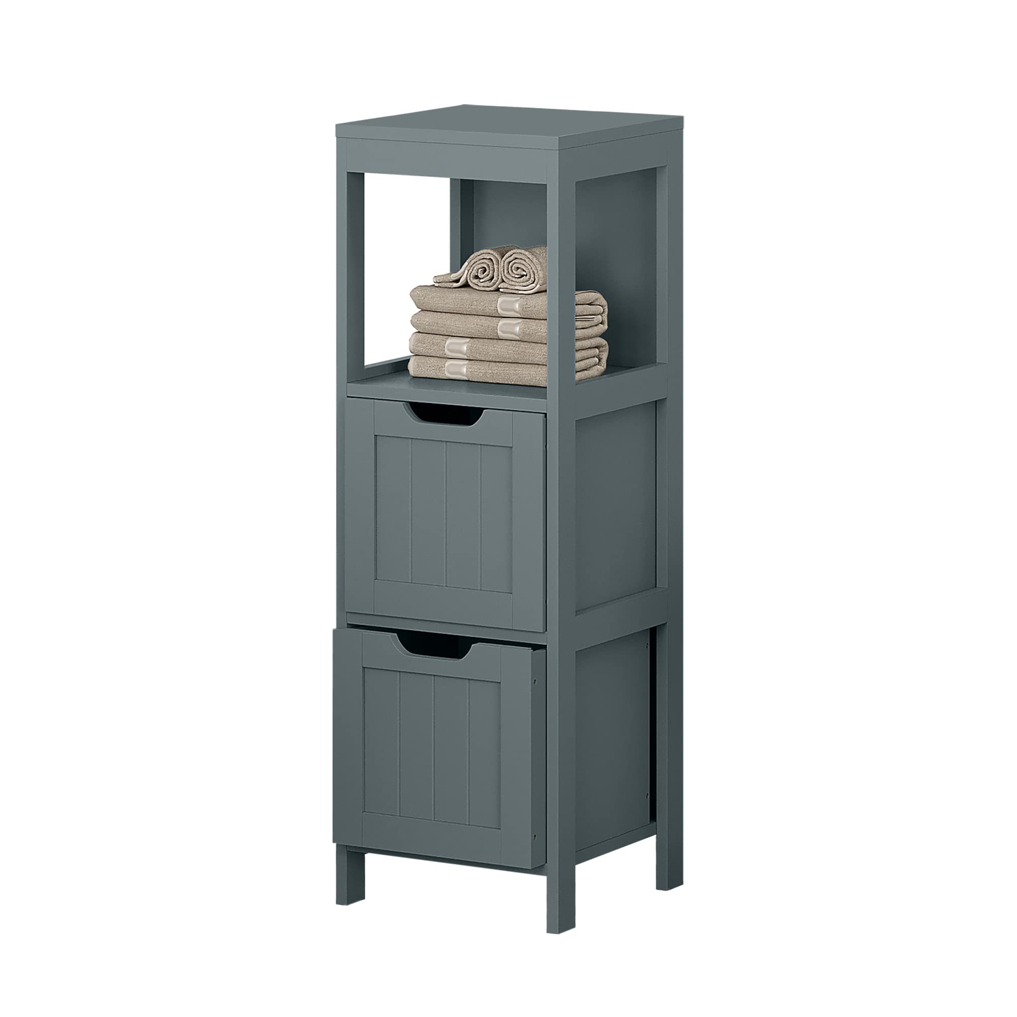 HOMEFORT Wooden Floor Storage Cabinet with 2 Adjustable Drawers & Open Shelf - Bathroom Organizer, Linen Tower, Narrow Side Cabinet for Living Room & Bedroom (Grey) - Perfect for Small Space Organization & Home Decor