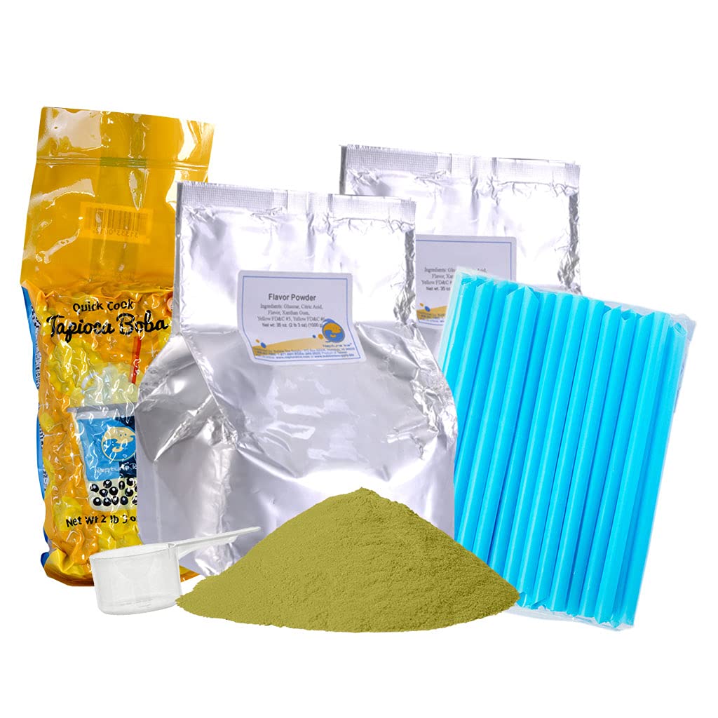 Premium Bubble Tea Kit - Green Tea Latte Powder & Tapioca Pearls [Makes 40-45 Drinks] | DIY Boba Tea Starter Set with Instant Milk Tea Mix | Perfect for Home Brewing, Parties & Gifts | Vegan & Gluten-Free Boba Tea Supplies
