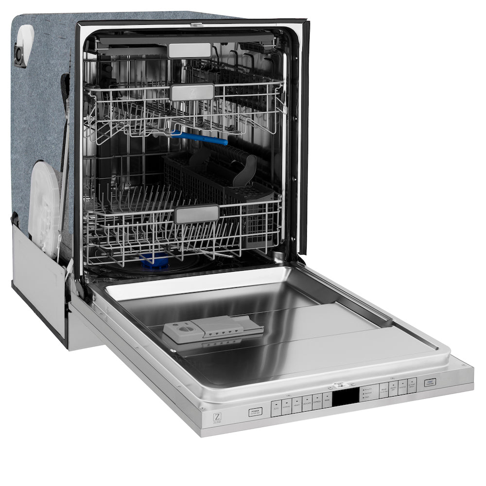 ZLINE Autograph Edition 24 Inch Monument Series 3rd Rack Top Touch Control Tall Tub Dishwasher - Custom Panel Ready with Champagne Bronze Handle, 45dBa (DWMTZ 24 CB) - Perfect for Modern Kitchens and Open Concept Homes
