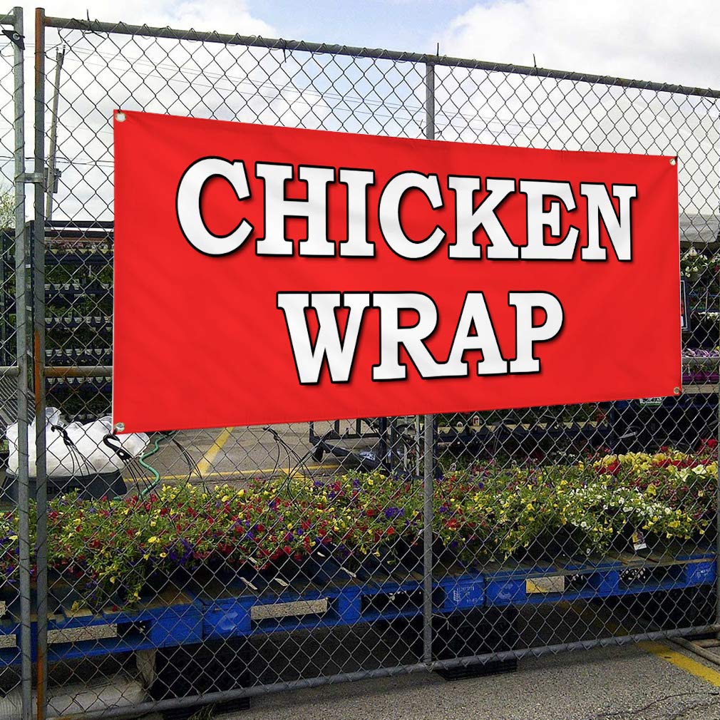 Custom Vinyl Banner - 60x144 Inches Weatherproof Outdoor Sign with 10 Grommets | Chicken Wrap Food Fair, Restaurant & Beverage Advertising | Durable for Industrial Yard, Events & Business Promotion