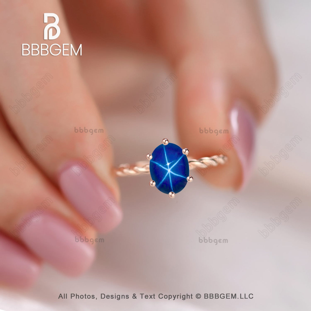 14K Rose Gold 1 Carat Blue Star Sapphire Oval Ring - September Birthstone Solitaire with Twisted Rope Band for Women, Perfect for Anniversary, Engagement & Special Occasion Gifts