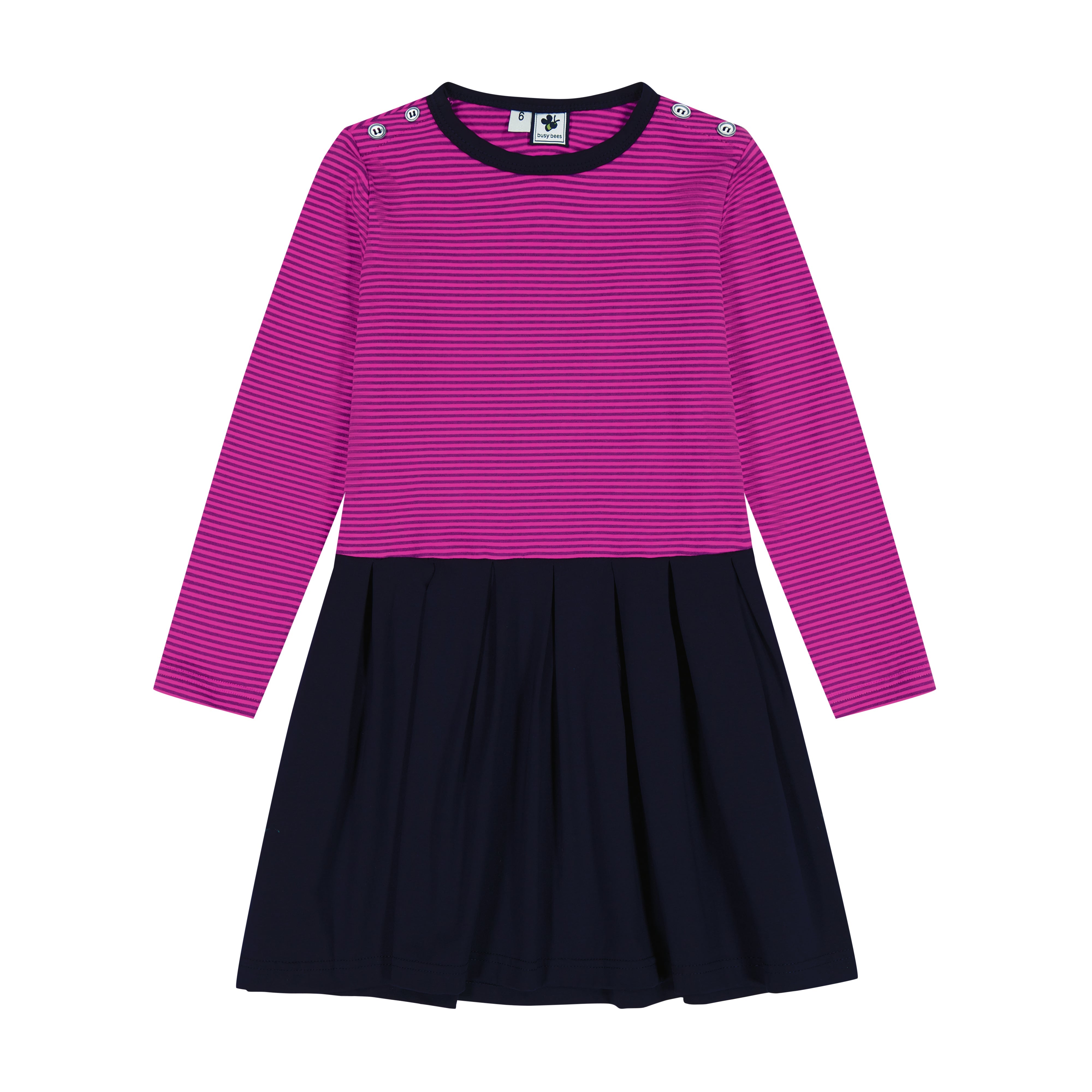 Francesca Girls Dropwaist Dress - Pink & Navy Striped Cotton Floral Sundress for Summer, Beach, and Party Wear