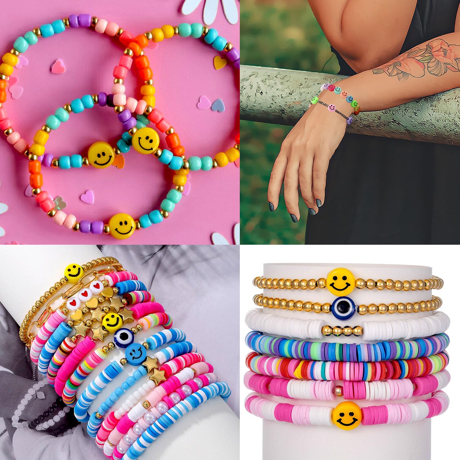 500 Pcs Smile Face Beads for Jewelry Making - DIY Bracelet, Necklace & Earring Craft Kit with Elastic String - Perfect for Kids Crafts, Party Favors & DIY Gift Making