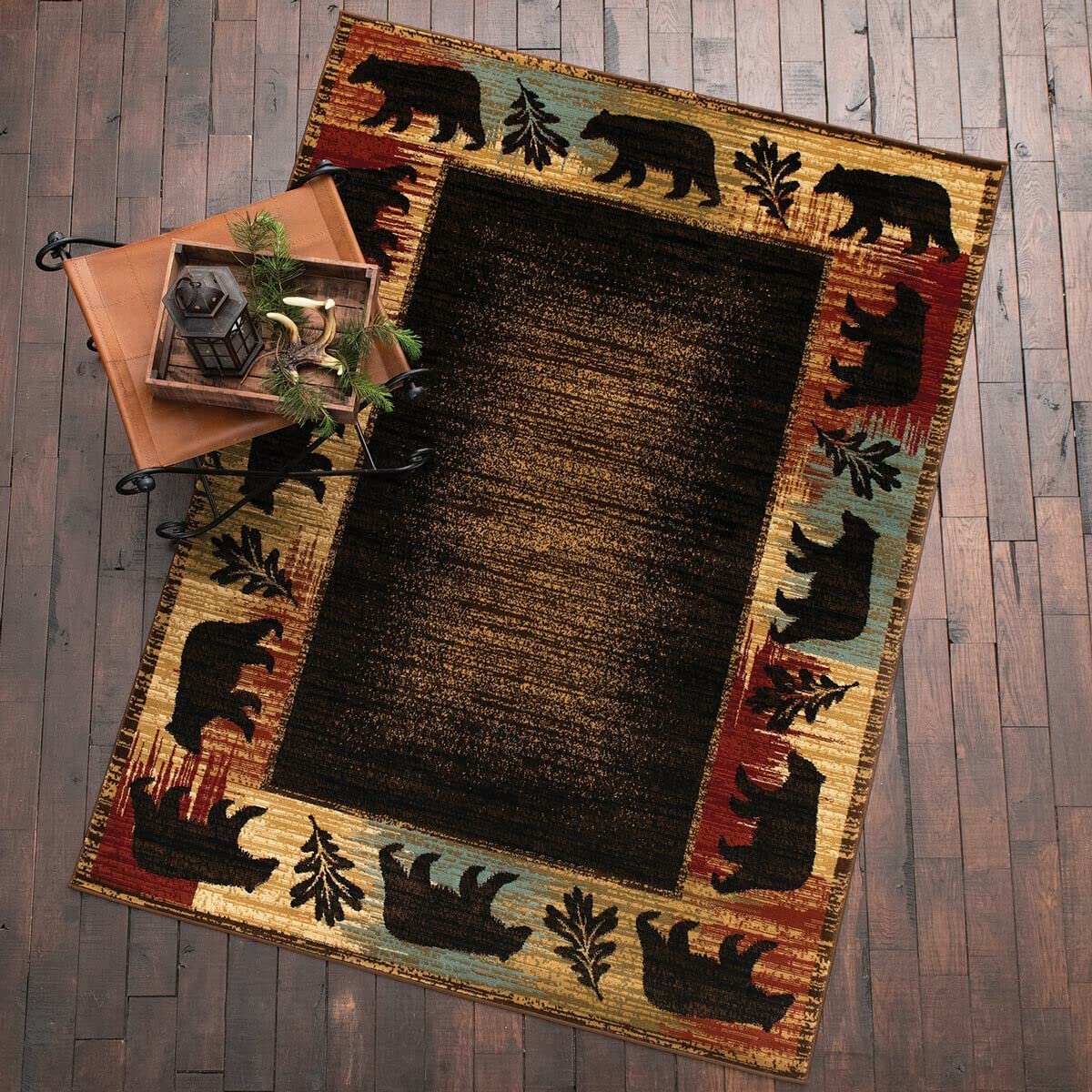 Faux Sheepskin Fur Rug - Rustic Bear & Moose Throw Rug for Cabin, Bedroom & Living Room - Wildlife Area Rug in Brown/Red - 19