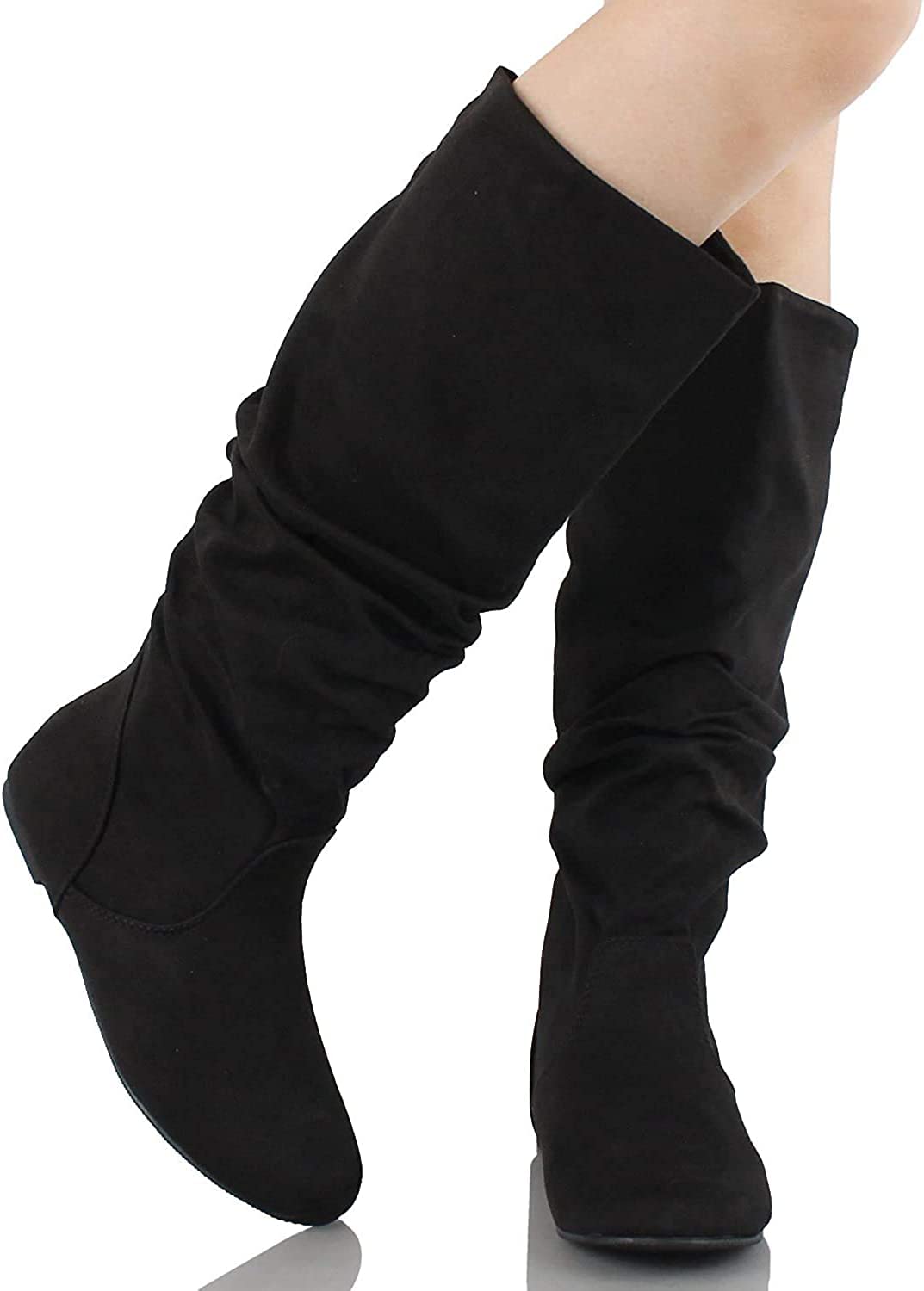 Soda Women's Zuluu Slouchy Faux Leather Knee High Flat Boots - Comfortable Casual Winter Shoes for Women, Perfect for Office, Date Night & Everyday Wear
