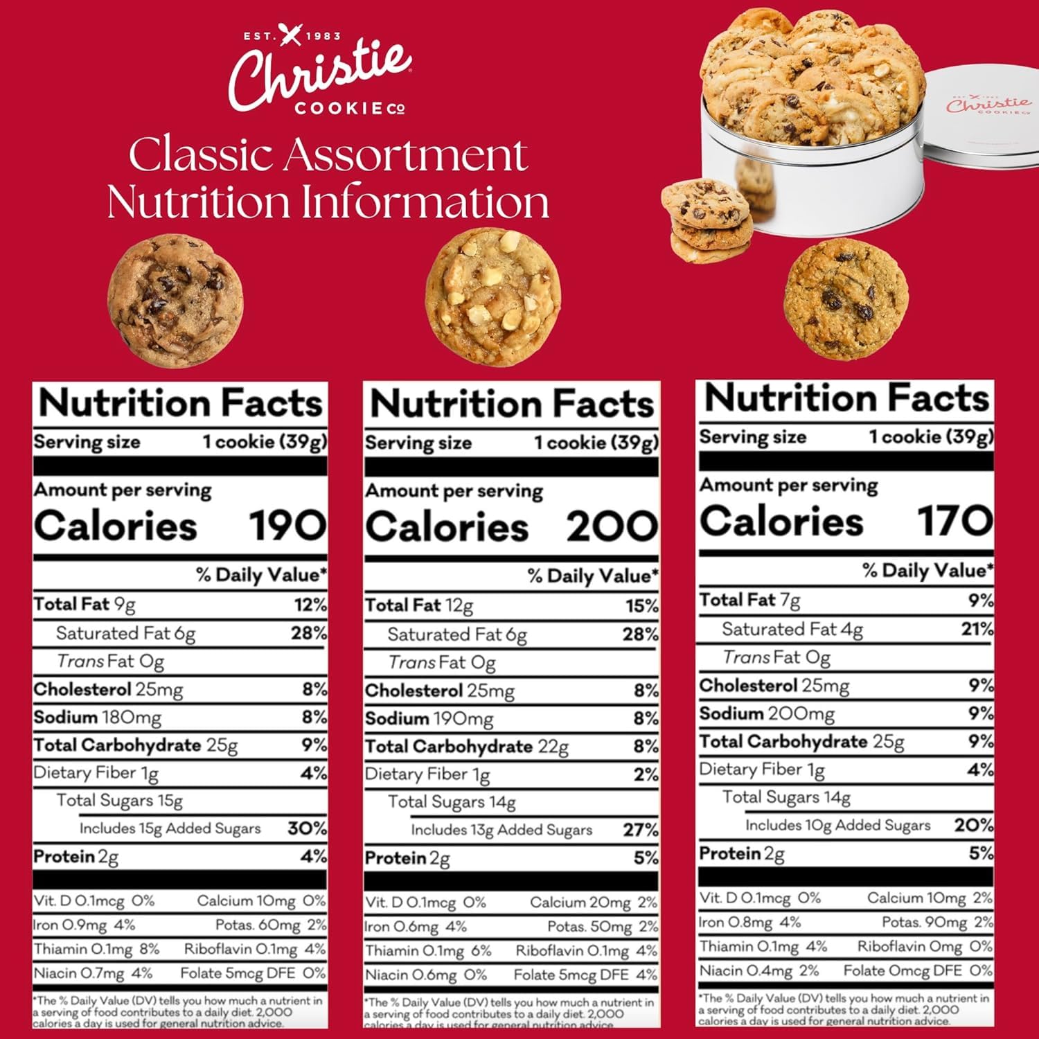 Christie Cookies - Gourmet Assortment of 60 Fresh-Baked Cookies in Elegant Silver Tin | No Preservatives Added | Perfect for Gifts, Parties & Holiday Treats