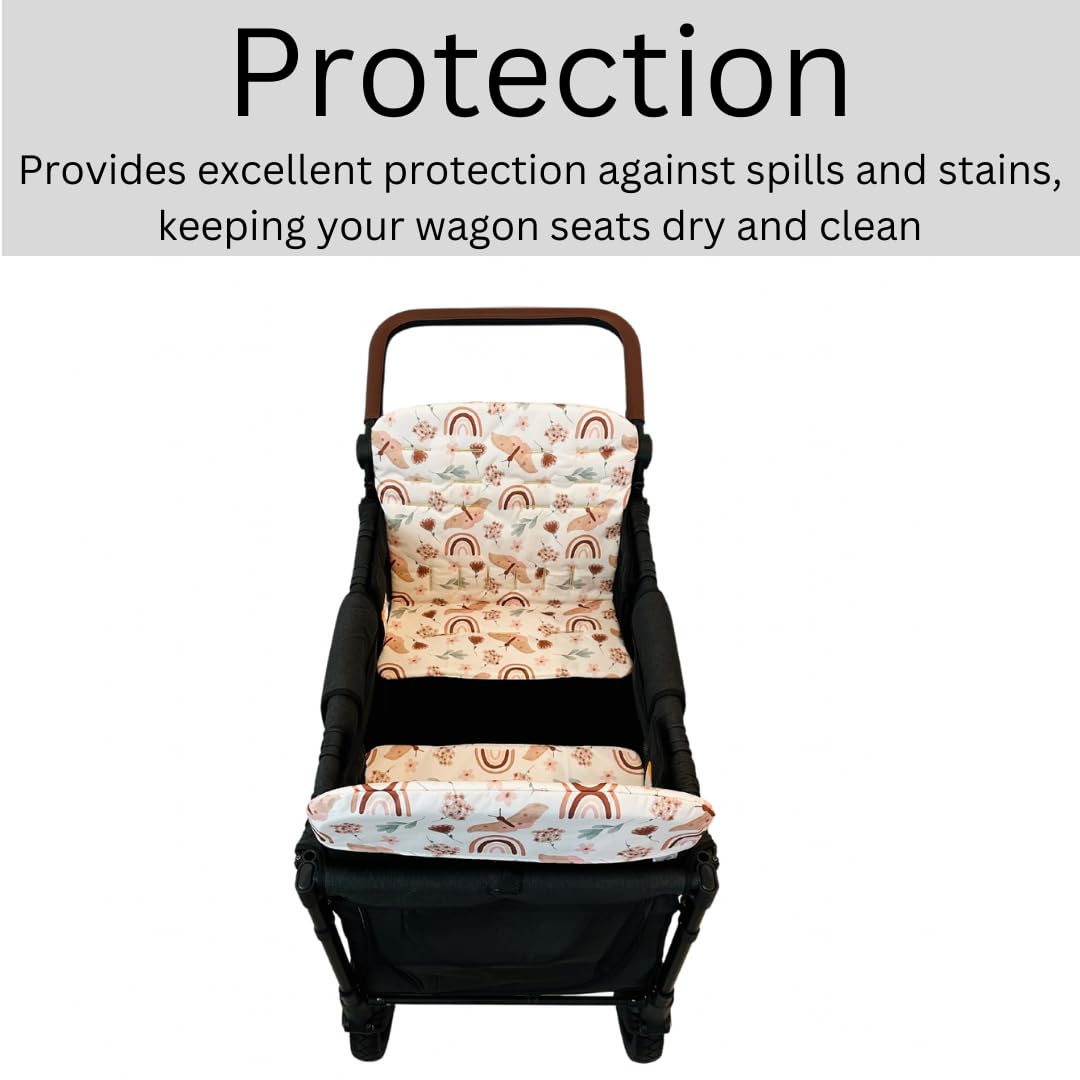 Boho Rainbow Wagon Stroller Seat Covers - 4 Seater Padded Liner for Comfort & Mess Protection | Perfect for Beach Trips, Park Outings & Family Adventures