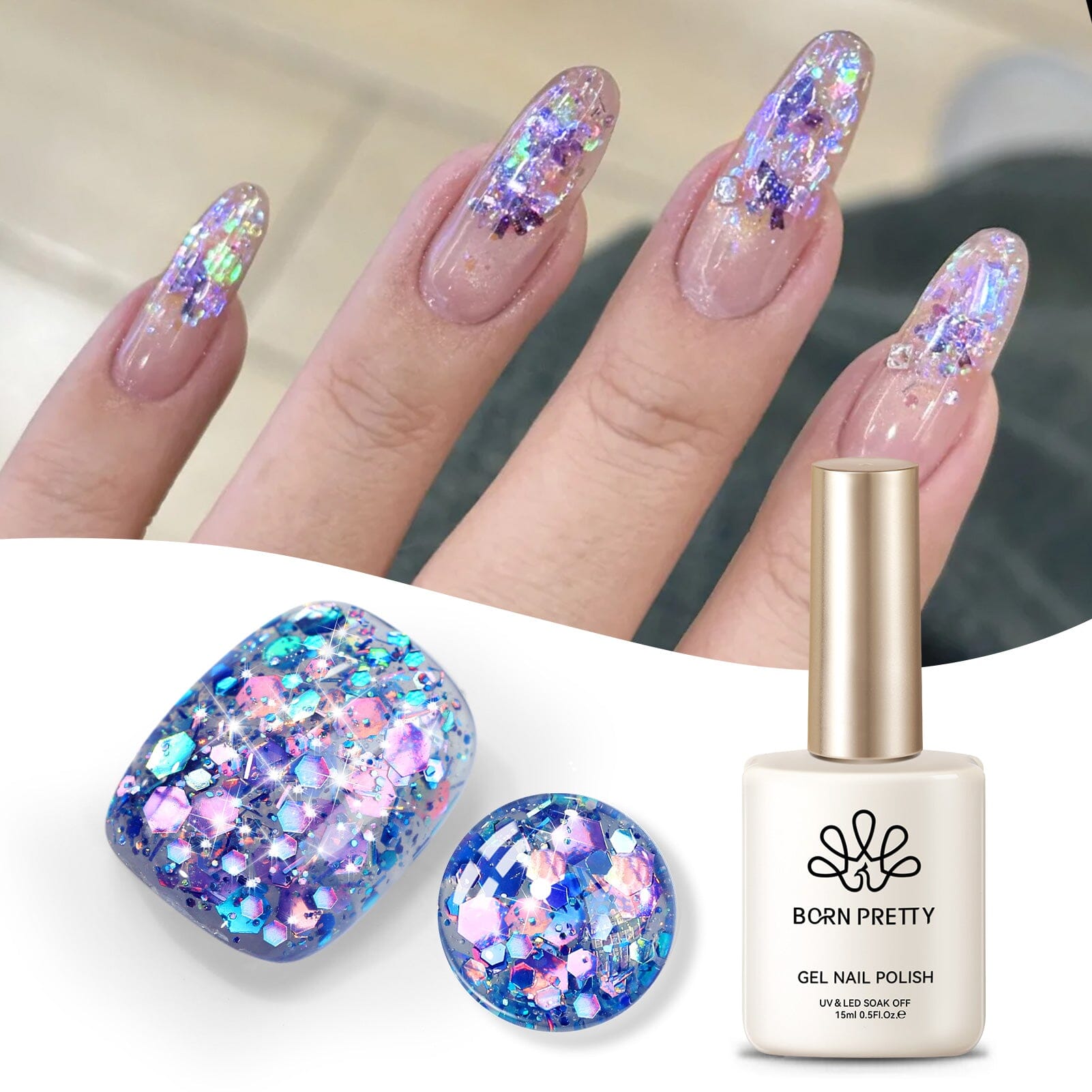 Purple Glitter Gel Nail Polish with Sequins - 15ml Crape Myrtle Shade SG12 for Professional Salon & DIY Manicure at Home