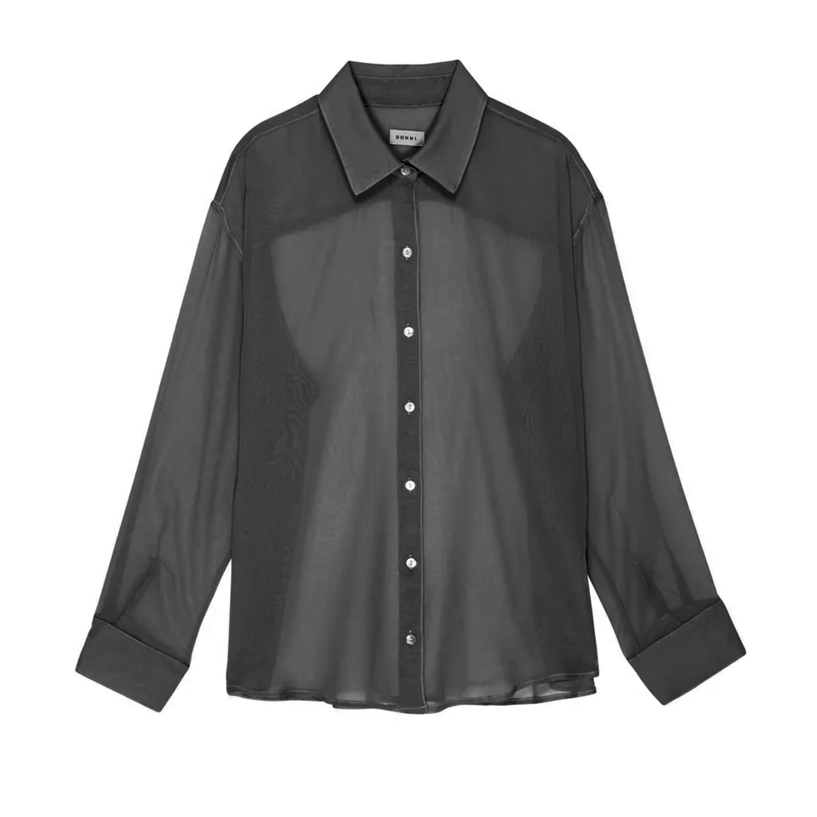 Women's Sheer Button-Up Blouse - Long Sleeve V-Neck See-Through Mesh Top with Lapel Collar, Loose Oversized Fit | Perfect for Layering, Casual Outfits & Night Out