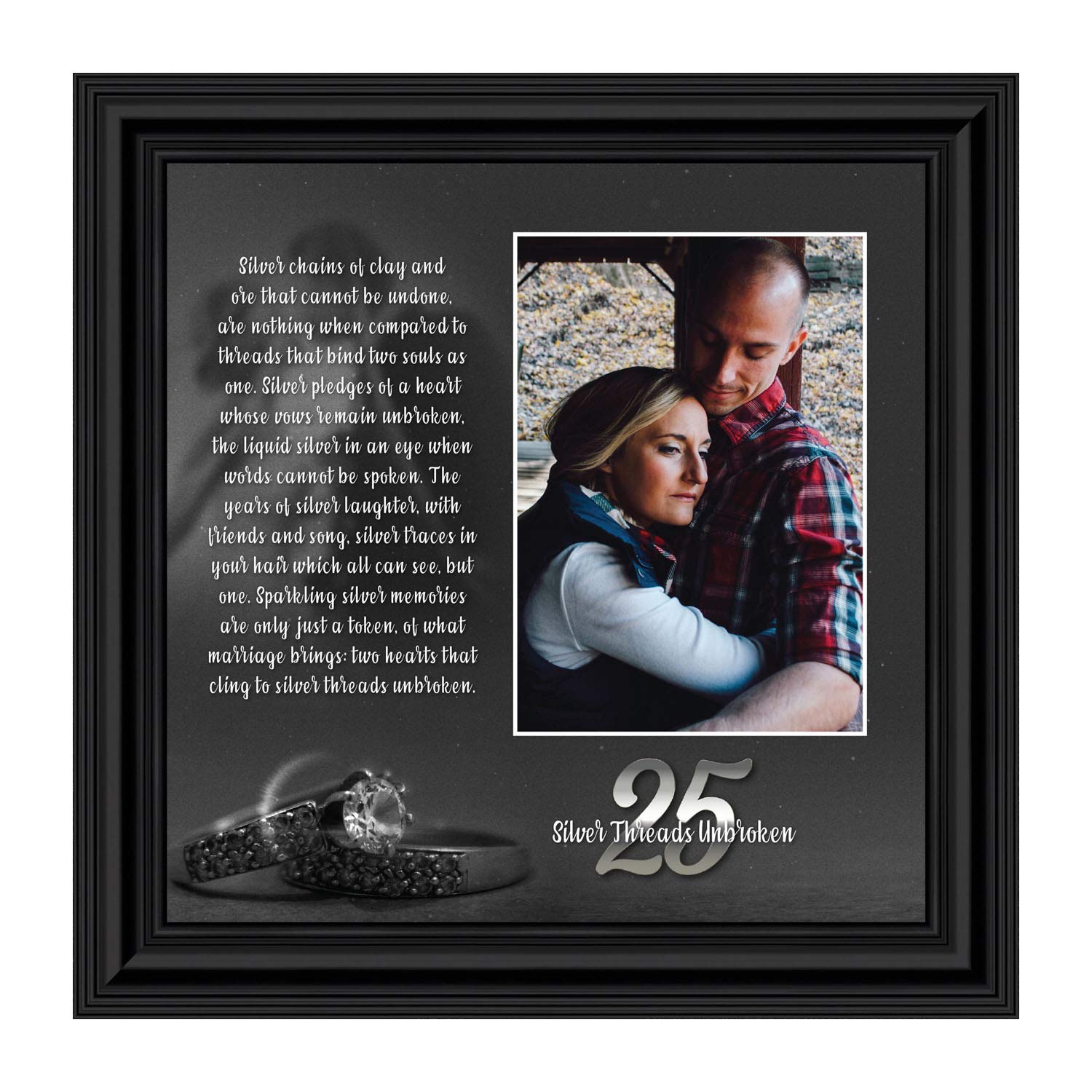 Crossroads Home Décor 25th Anniversary Picture Frame - Elegant Silver Keepsake for Wedding Anniversary Gifts & Home Decor | Perfect for 25th Wedding Anniversary Party Decorations, Wall Display & Romantic Gift Ideas | 6303B