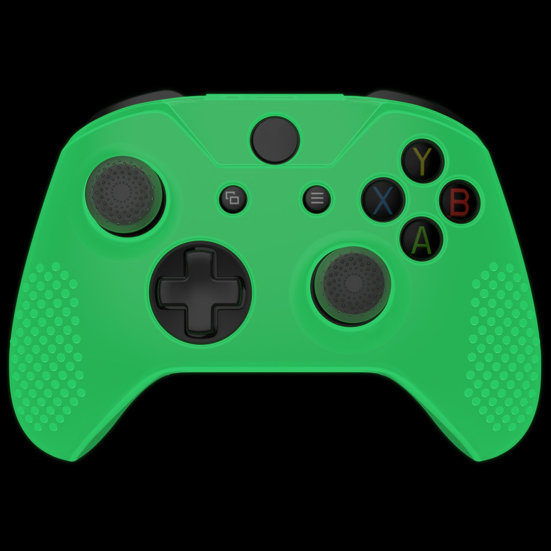 eXtremeRate PlayVital Soft Silicone Controller Cover with Glow in Dark Thumb Stick Caps for Xbox One S/X - Green (XBOWP0058GC) - Perfect for Night Gaming & Enhanced Grip