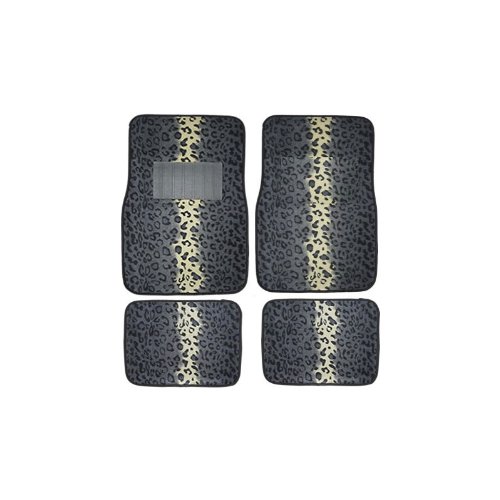 13-Piece Safari Leopard Snow Print Car Seat Cover Set - Includes 2 Low Back Covers, 4 Floor Mats (Front & Rear), Bench Cover, Steering Wheel Cover & Shoulder Pads - Universal Fit for Cars, Trucks & SUVs - Perfect for Road Trips, Camping & Outdoor Adventures