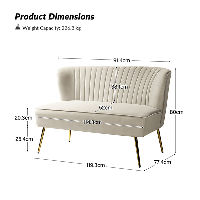 Bariana Velvet Loveseat - Soft & Luxurious Small Couch for Living Room, Bedroom, or Office - Perfect for Cozy Seating & Home Decor