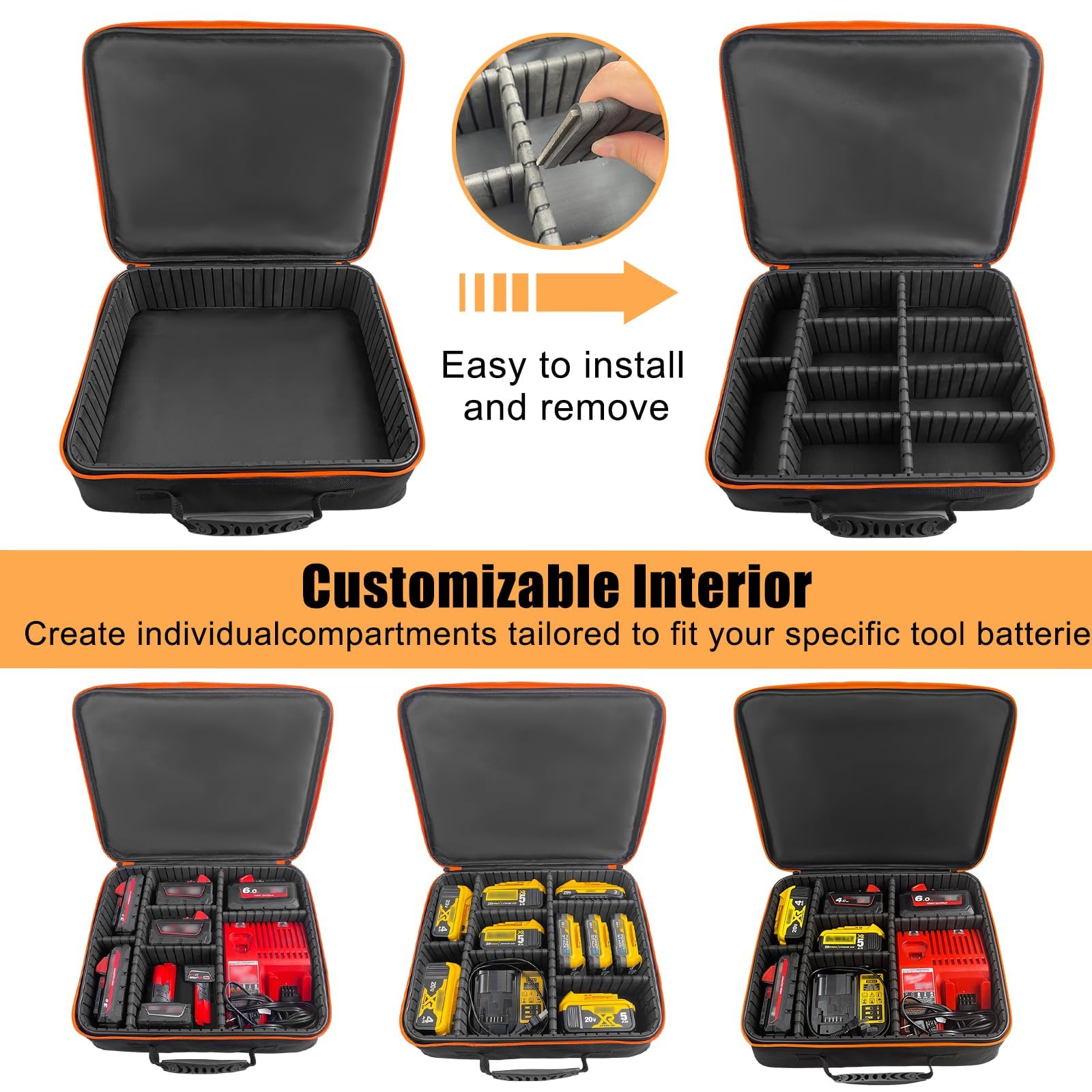 Extra Large Heavy-Duty Power Tool Battery Storage Case - Compatible with Dewalt, Milwaukee, Makita 20V/60V/12V/18V Batteries & Chargers - Portable Organizer Box with Adjustable Dividers for Tools and Accessories - Perfect for Job Sites, Workshops, and DIY Projects