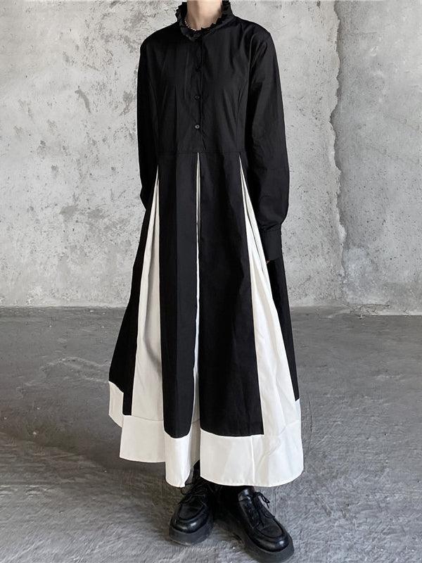 Lovevop Black and White Stitching Stand Collar Large Swing Retro Dress - Vintage Style Flowy Dress for Women, Perfect for Parties, Weddings & Date Nights