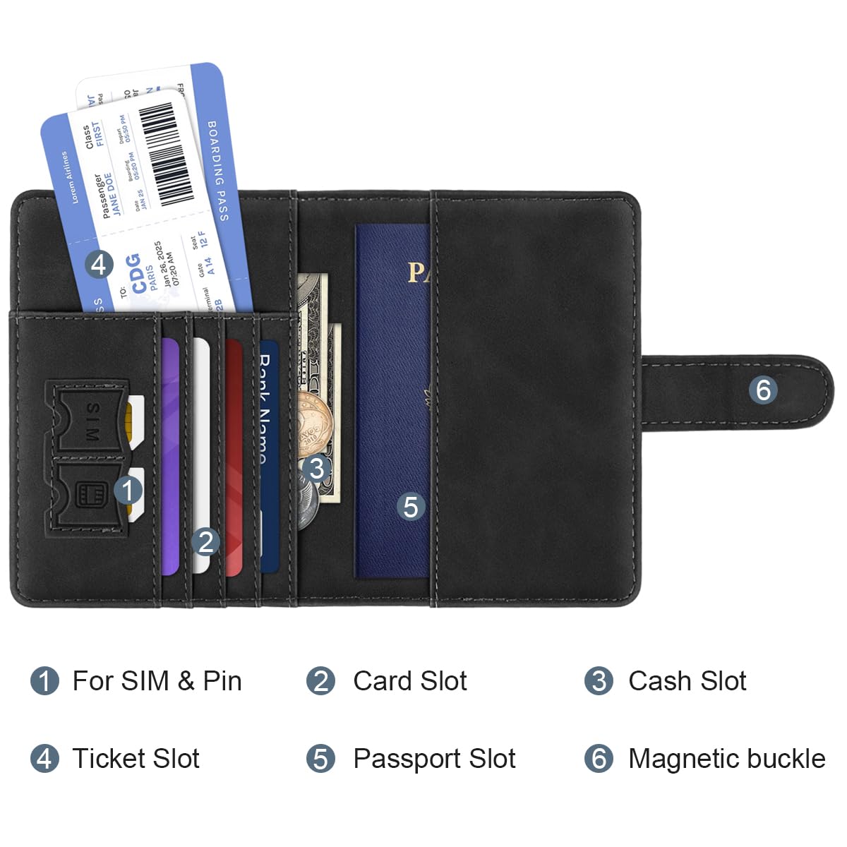 Personalized RFID Blocking Passport Holder Wallet Cover - Monogram Letter A-Z Travel Wallet Case for Women & Men (Black) - Perfect for Airports, Vacations & International Travel