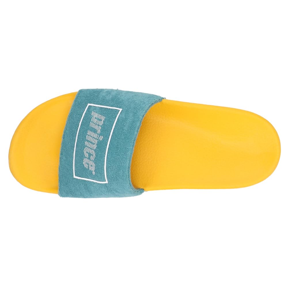 Prince Men's Slide Sandals with Palm Leaf Design - Comfortable Casual Beach Sandals for Men - Blue & Orange - Size 44 M - Perfect for Poolside, Vacation, and Summer Outdoor Activities