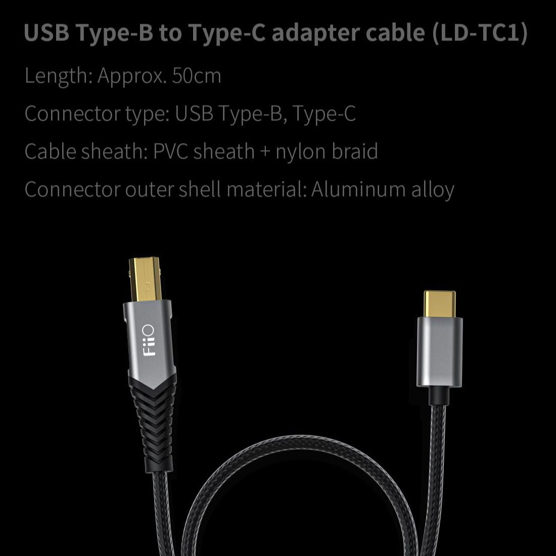 FiiO LD TC1 & LD LT1 USB Type B to Type C & Lightning Adapter Cables - High-Speed Data Sync & Charging for Audio Devices, Smartphones & Tablets