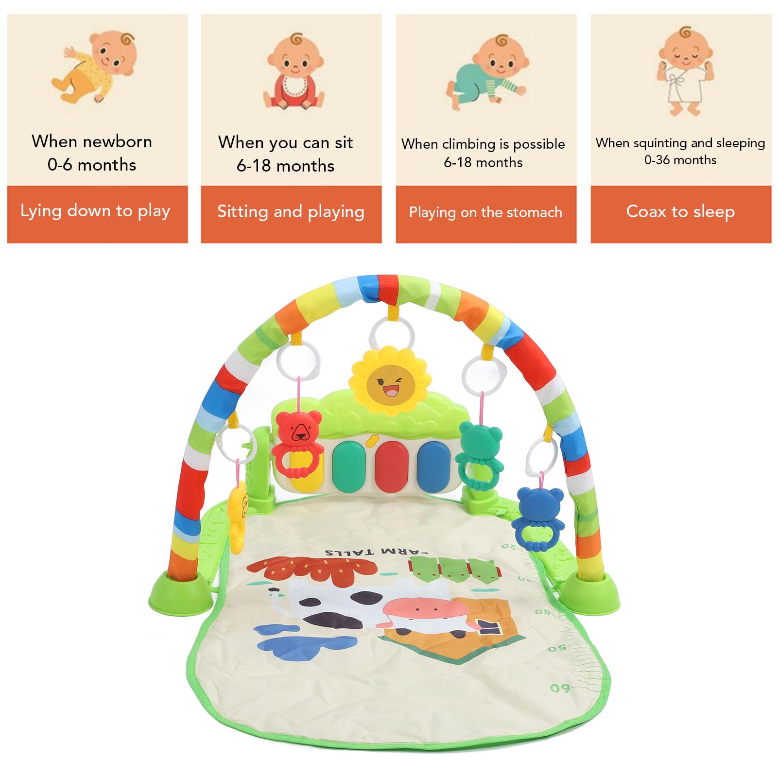 **Foldable Baby Gym Play Mat with Kick & Play Piano - 5 Game Modes & 5 Detachable Sensory Toys | Activity Gym for Infants & Toddlers | Perfect for Tummy Time, Crawling & Early Learning**