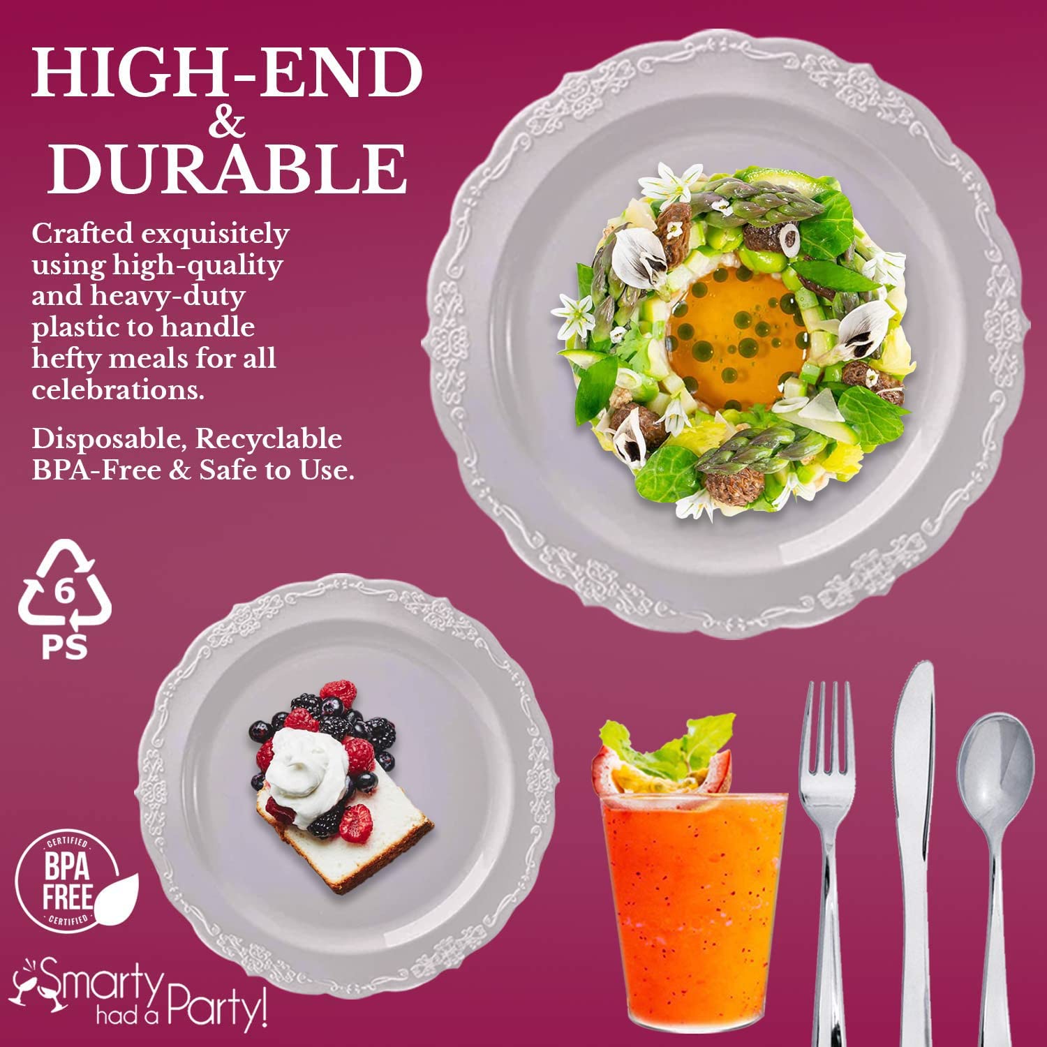 Elegant Disposable Plastic Plates for Party, Wedding & Events - Clear Plastic Dinnerware Set for 60 Guests - Perfect for Birthday, BBQ, Picnic & Catering