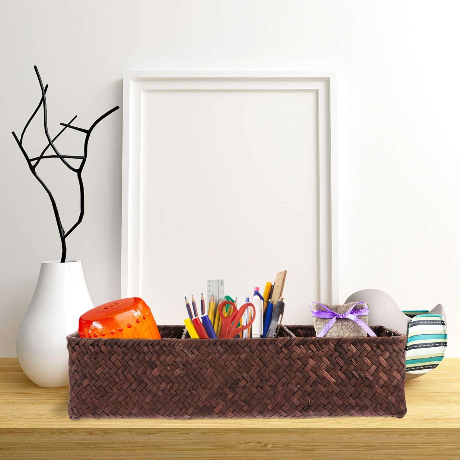 DOITOOL 3-Piece Woven Storage Basket Set - Natural Wicker Bathroom Organizer Bins for Toiletries, Shelves & Home Decor | Perfect for Bathroom, Bedroom, and Living Room Storage