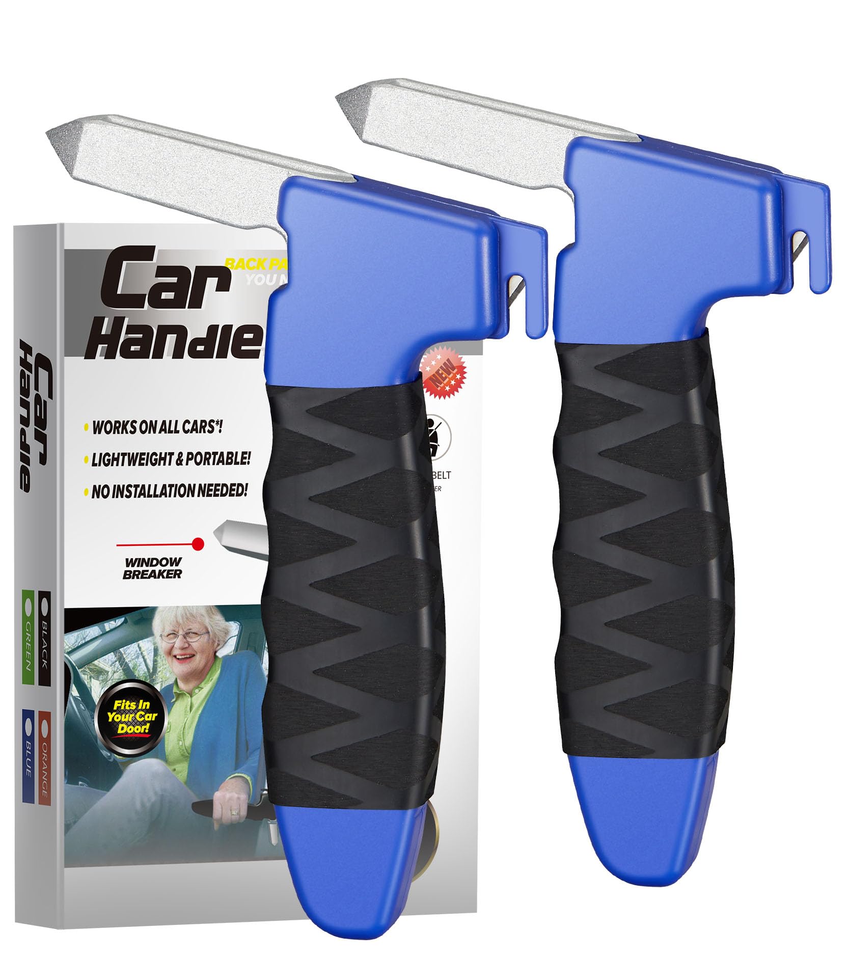 2 Pack Car Handle Assist for Seniors - Auto Cane & Vehicle Support Handle for Elderly & Disabled - Portable Car Door Assist Grip (Blue) - Helps with Easy Entry & Exit from Vehicles - Ideal for Mobility Assistance & Car Accessibility