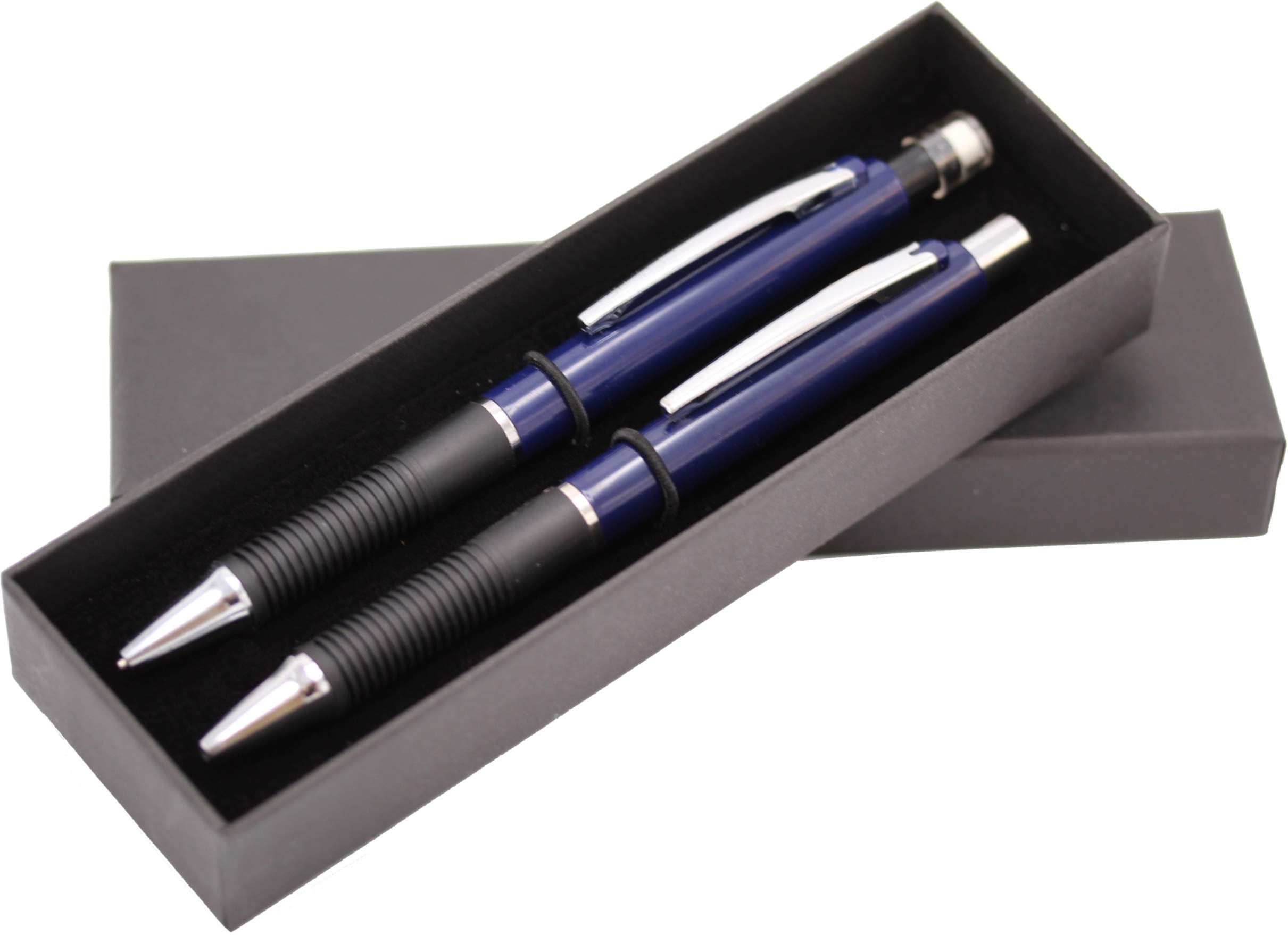 24-Pack Personalized Elegant Pen & Pencil Set in Gift Box - Custom Holiday Ballpoint Pen with Rubber Grip & Deluxe Mechanical Pencils - Engraved with Name/Text - Perfect for Office, School, Corporate Gifts & Special Occasions (Blue)