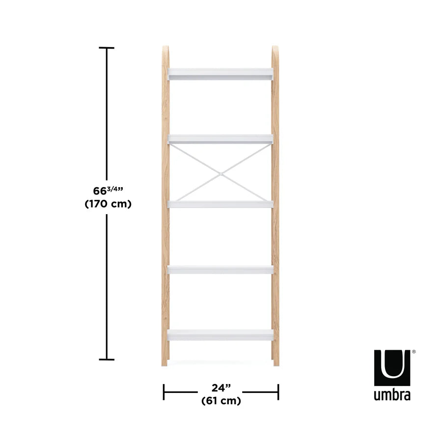 Bellwood 5-Tier Freestanding Shelf - White/Natural Wood - Perfect for Living Room, Bedroom, or Office Storage & Organization