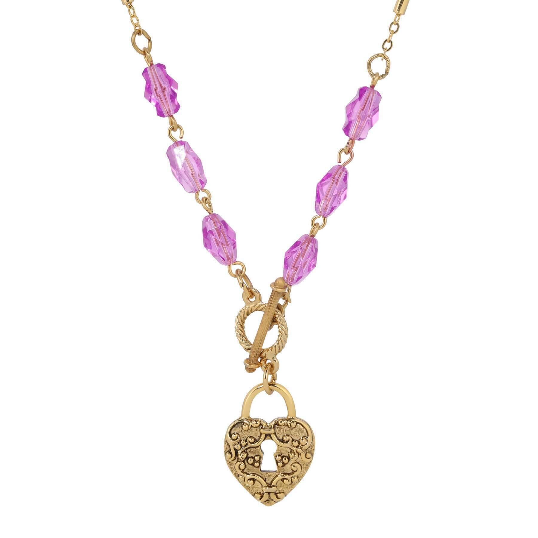 1928 Amethyst Enigma Heart Padlock Pendant Necklace - 18