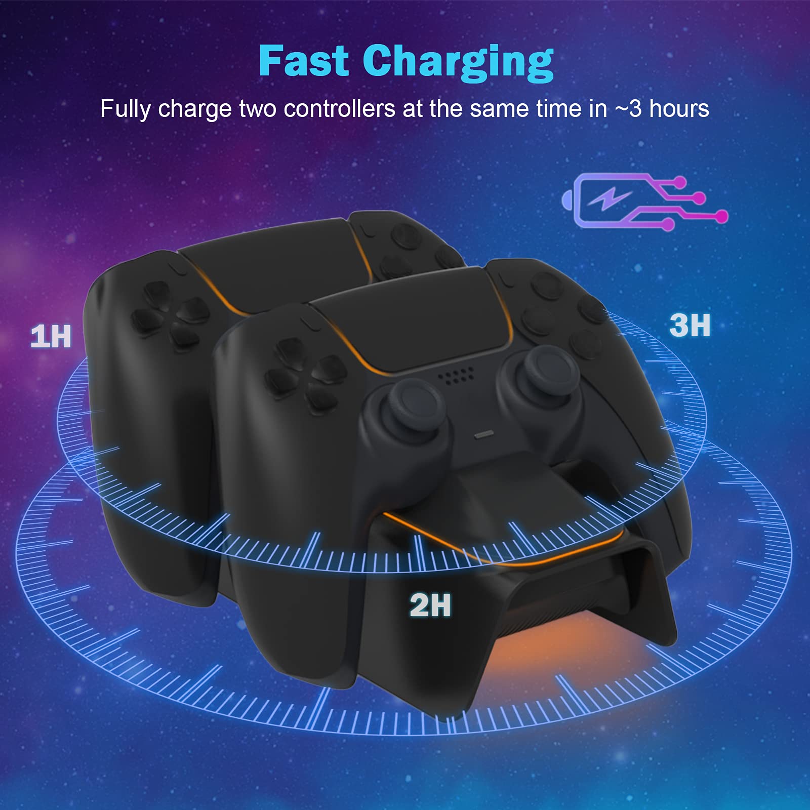 NexiGo Fast Charging Station Dock for PS5 Controllers with LED Indicator & Thumb Grip Kit - DualSense Charger Stand for Playstation 5 with AC Adapter (Black) - Perfect for Gaming Sessions & Multiplayer Setup