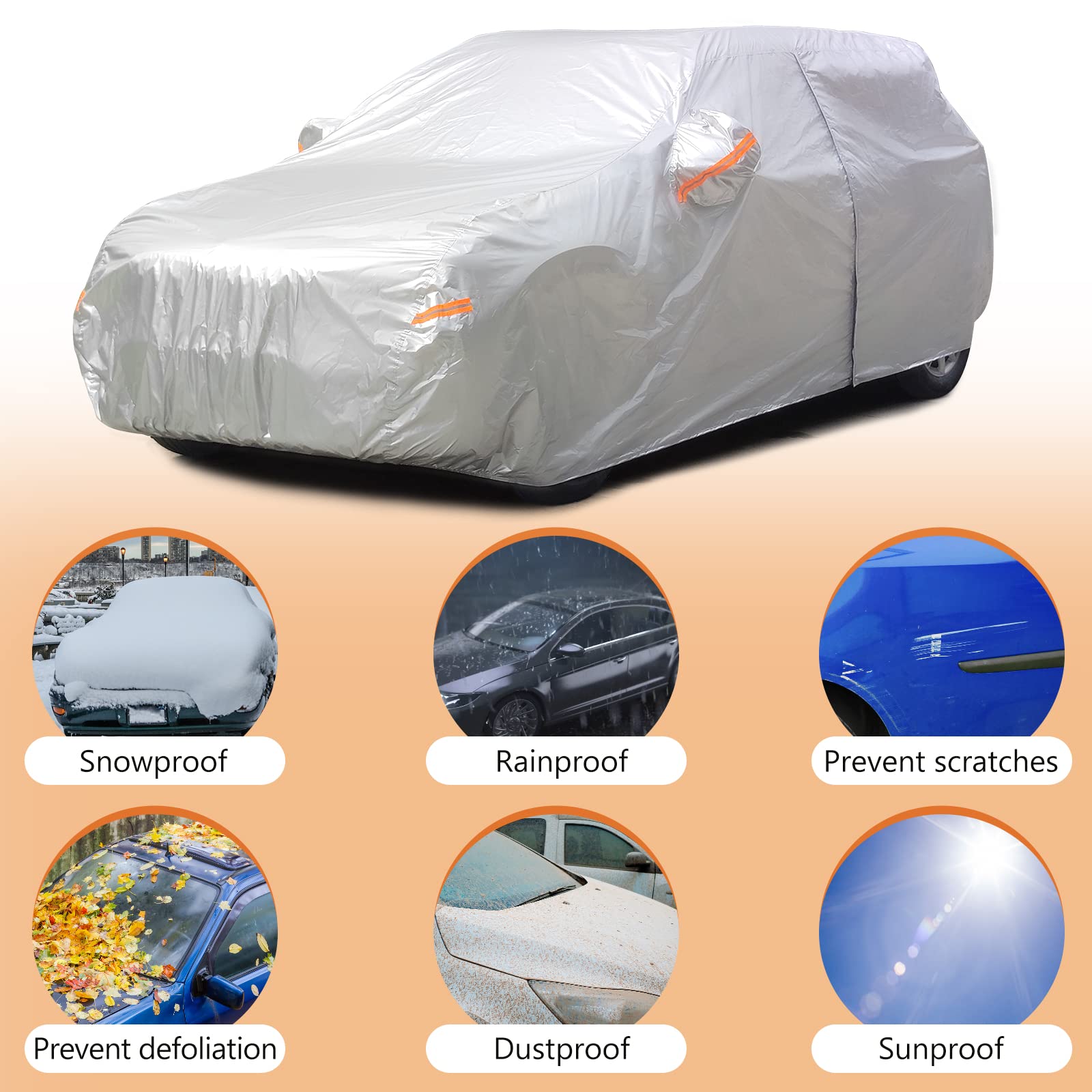 SEAZEN Waterproof SUV Car Cover - All Weather Protection for Hail, UV, Snow & Wind - Breathable Oxford Fabric with Zipper Door - Universal Fit (191