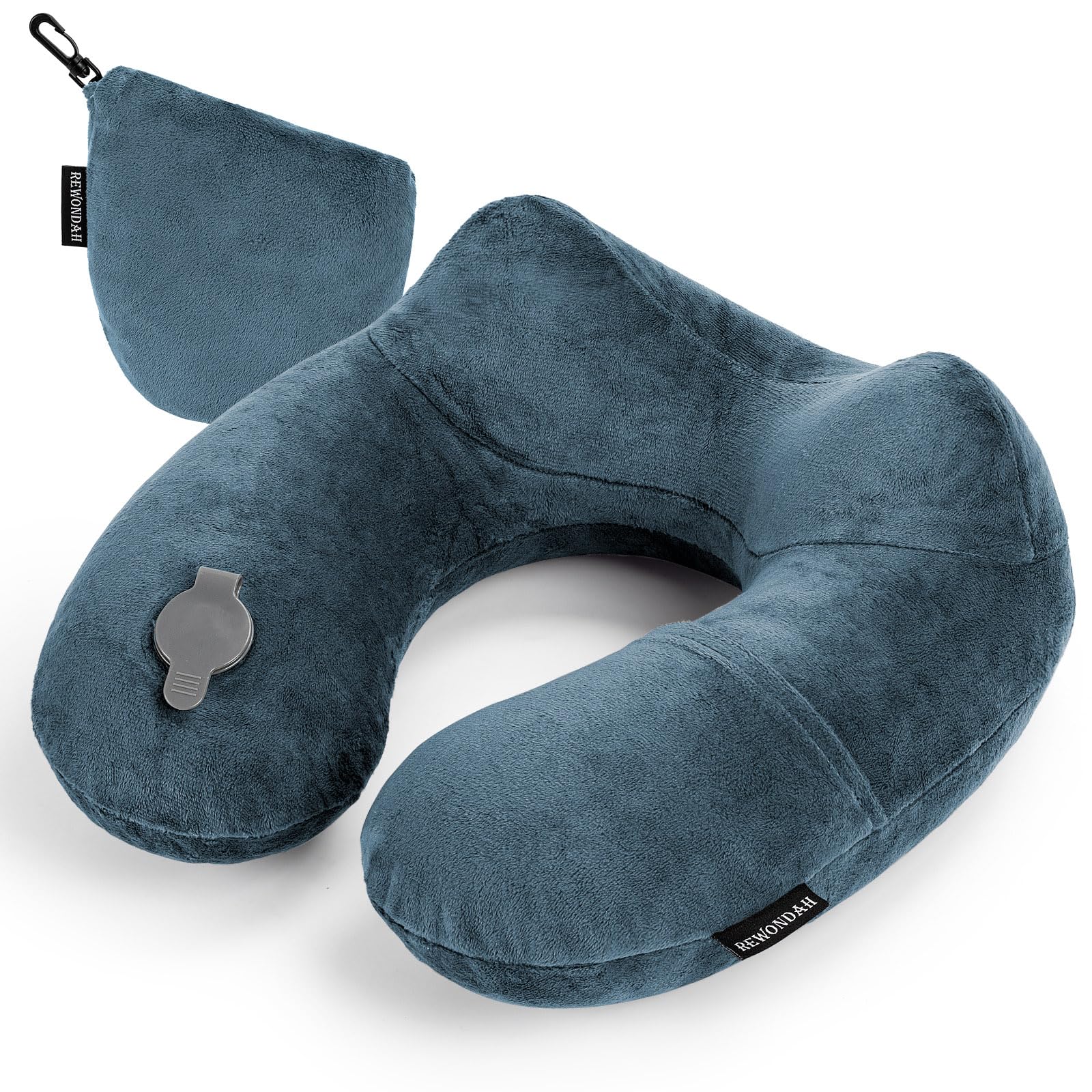 Rewondah Inflatable Travel Pillow for Airplane Sleeping - Portable Neck Pillow with Washable Cover for Air Travel, Road Trips & Commuting - Comfortable Blow Up Neck Support for Planes, Cars, Trains & Office Naps