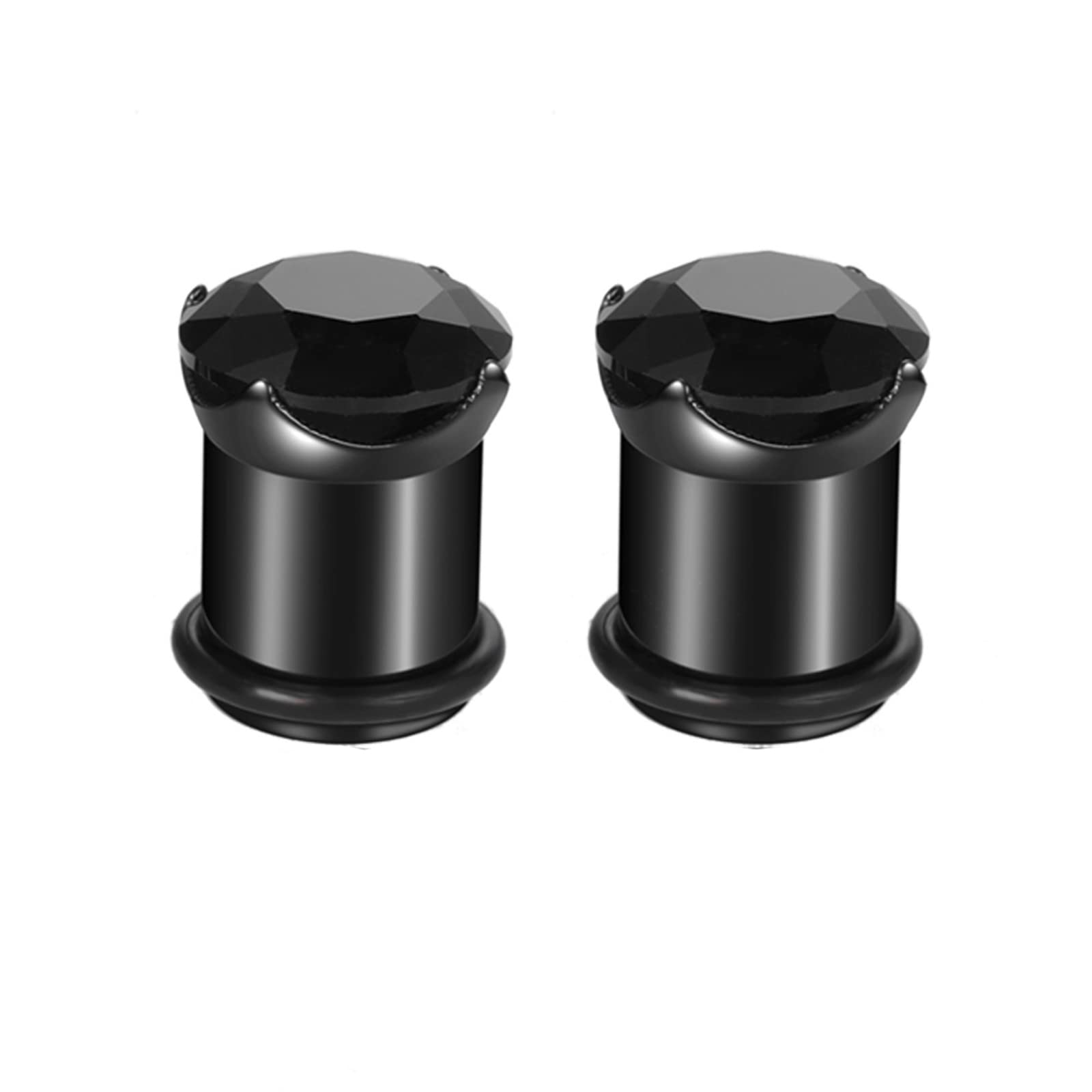 Gualiy 2PCS Stainless Steel Ear Gauges for Men - Black Cubic Zirconia Plugs & Tunnels - Body Jewelry for Stretching, Piercing & Style - Perfect for Parties, Concerts & Alternative Fashion