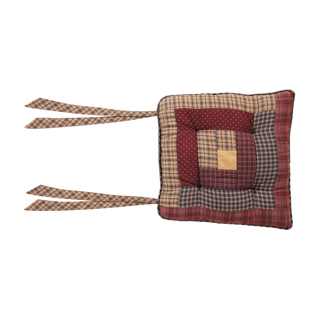 VHC Brands Rustic Cotton Log Cabin Patchwork Table Decor - 1 Pack Square Kitchen Tabletop Tie Back in Burgundy Red | Perfect for Farmhouse, Country Style & Cabin Dining Room Decorations
