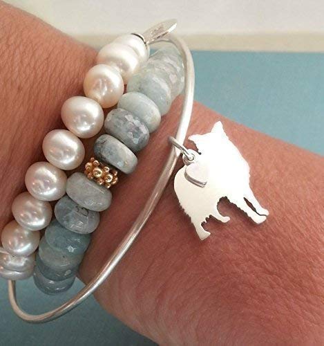 925 Sterling Silver Border Collie Dog Charm Bangle Bracelet - Pet Memorial Jewelry Gift for Dog Lovers - Perfect for Remembrance, Sympathy & Special Occasions