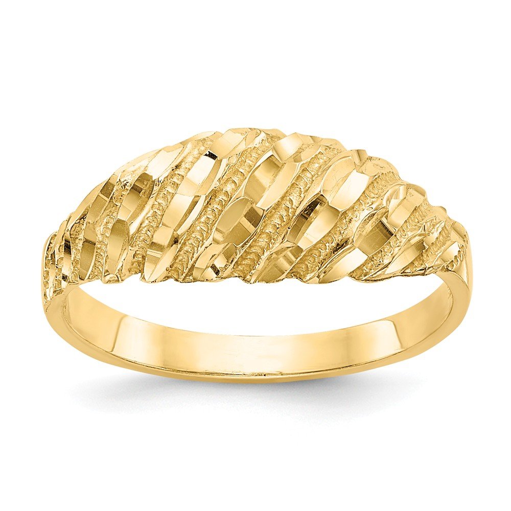 14K Solid Yellow Gold Diamond-Cut Dome Ring Band for Women - Elegant Wedding, Engagement & Everyday Jewelry