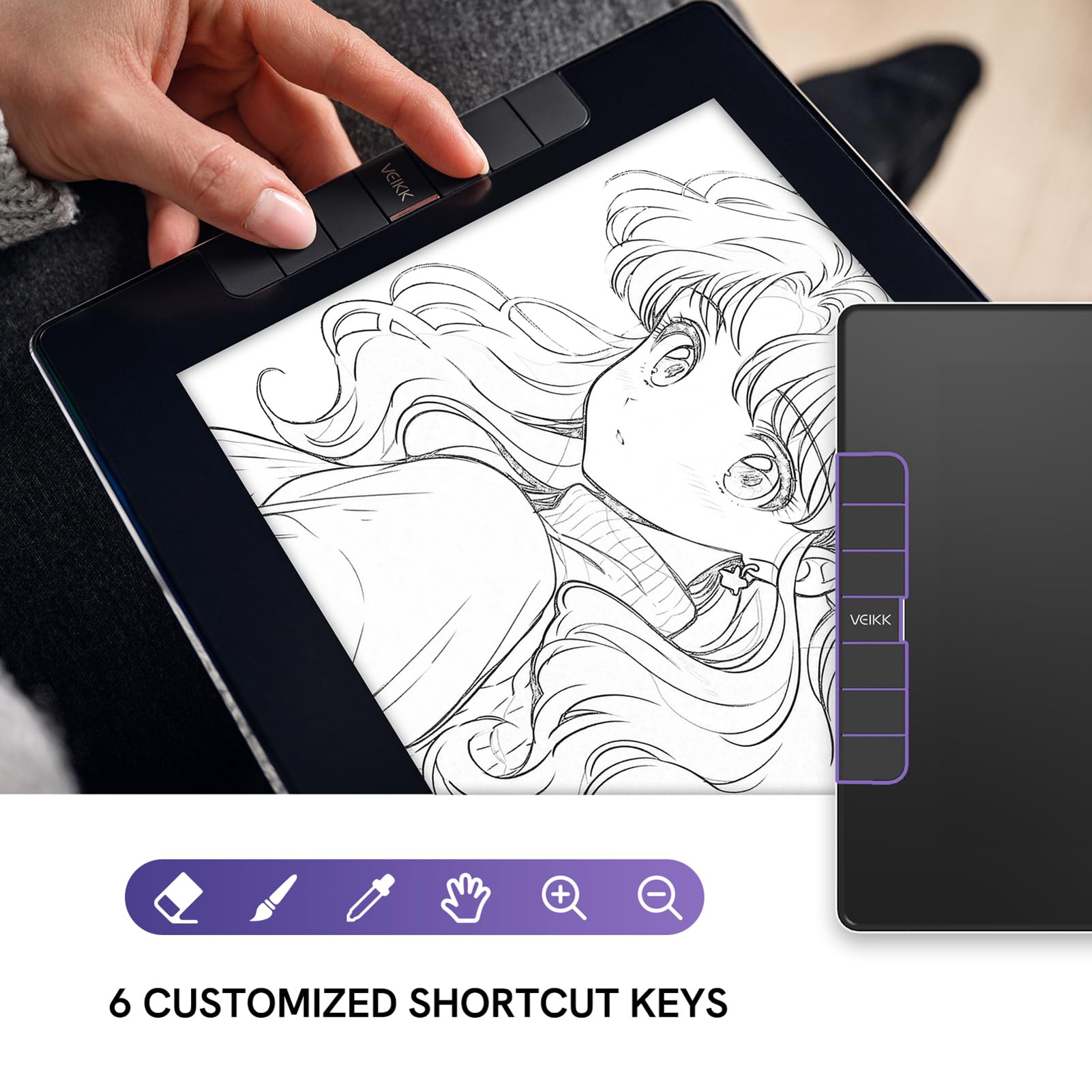 VEIKK VK1200 V2 11.6-inch Drawing Tablet with Screen - Full-Laminated Graphic Monitor, Battery-Free Stylus with Tilt Support, 6 Customizable Shortcut Keys, Anti-Glare Glass - Perfect for Digital Art, Animation & Design (PC Connection Required)