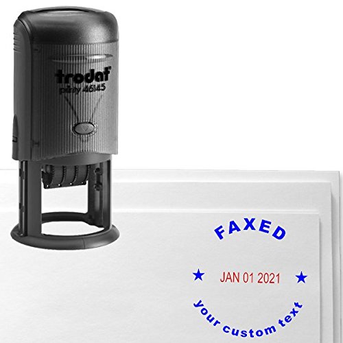 Self-Inking Faxed Stamp with Adjustable Date - Red & Blue Ink - Personalized Round Office Fax Dater Stamp for Documents, Invoices & Mail