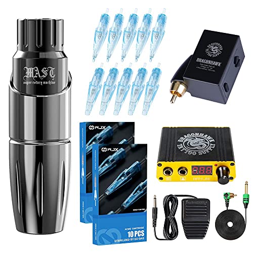 Dragonhawk Professional Wireless Tattoo Kit - Rotary Mast Pen Machine with Battery Power Supply for Tattoo Artists | Perfect for Studio & Mobile Tattooing