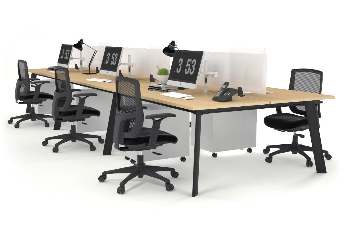 6-Person Black Frame Workstation with Cable Management - 1600L x 800W Office Desk for Team Collaboration | Perfect for Open Office Spaces & Shared Work Environments