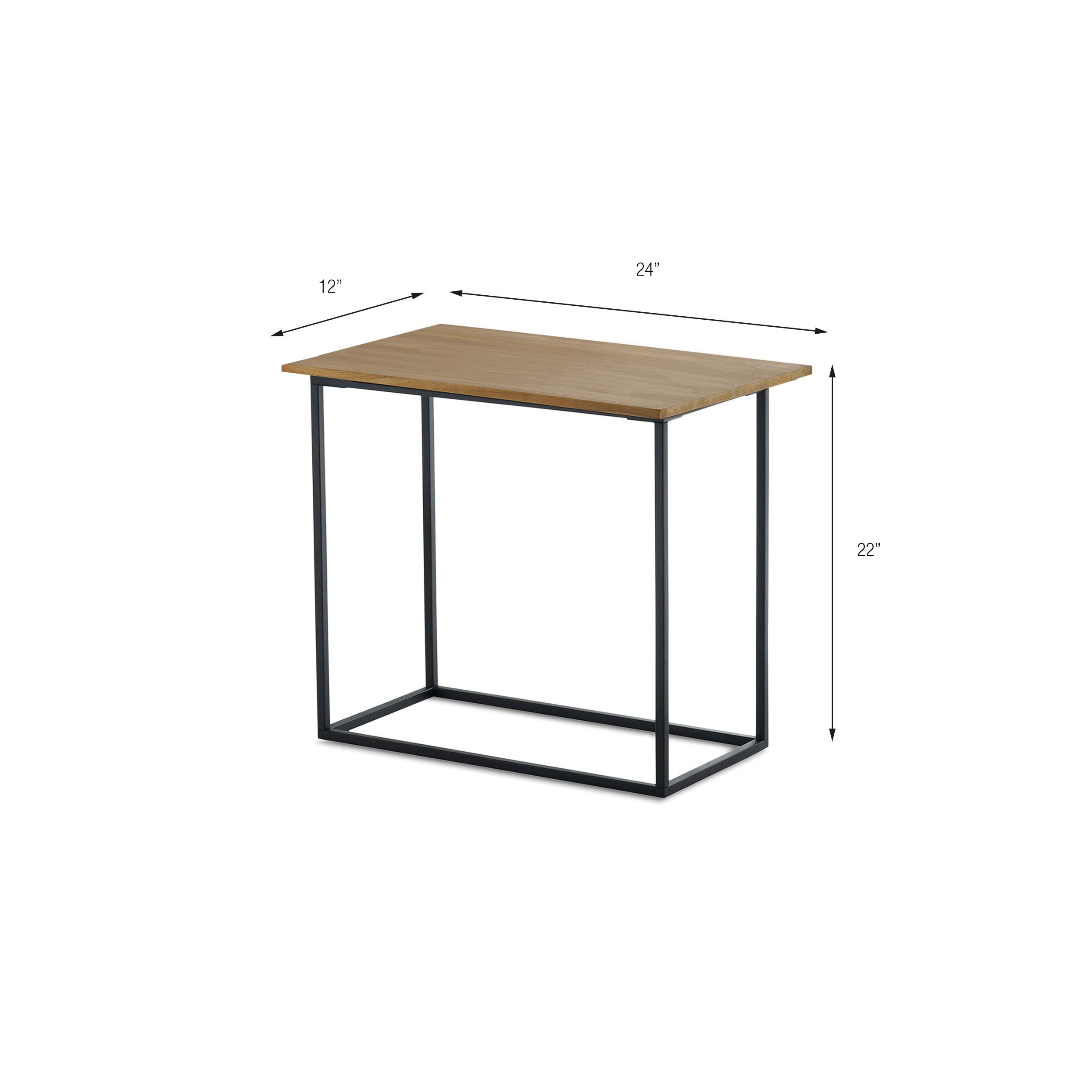 Modern Teak Wood & Metal Rectangle Side Table - Black/Tan Accent End Table for Living Room, Bedroom & Office | Design Ideas Pietra Collection
