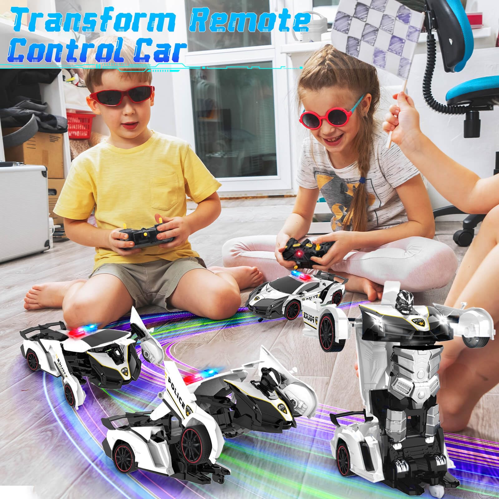 Dolanus Remote Control Police Car Toy - 2.4GHz RC Transforming Robot Vehicle for Kids Ages 3-12 | Birthday Gift for Boys & Girls | Indoor & Outdoor Play | Black