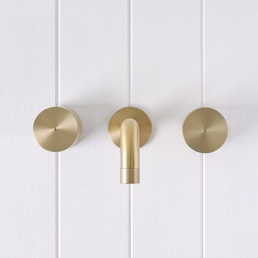 Sydney Wall Spout + Round Wall Faucet in Warm Brushed Nickel Finish for Bathroom & Kitchen Sink - Perfect for Modern Home Decor