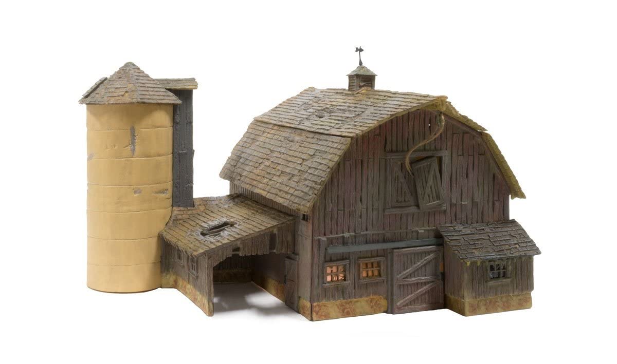 Woodland Scenics BR5038 HO Scale Old Weathered Barn Built & Ready Kit - Realistic Model Train Building for Railroad Scenery & Diorama Displays