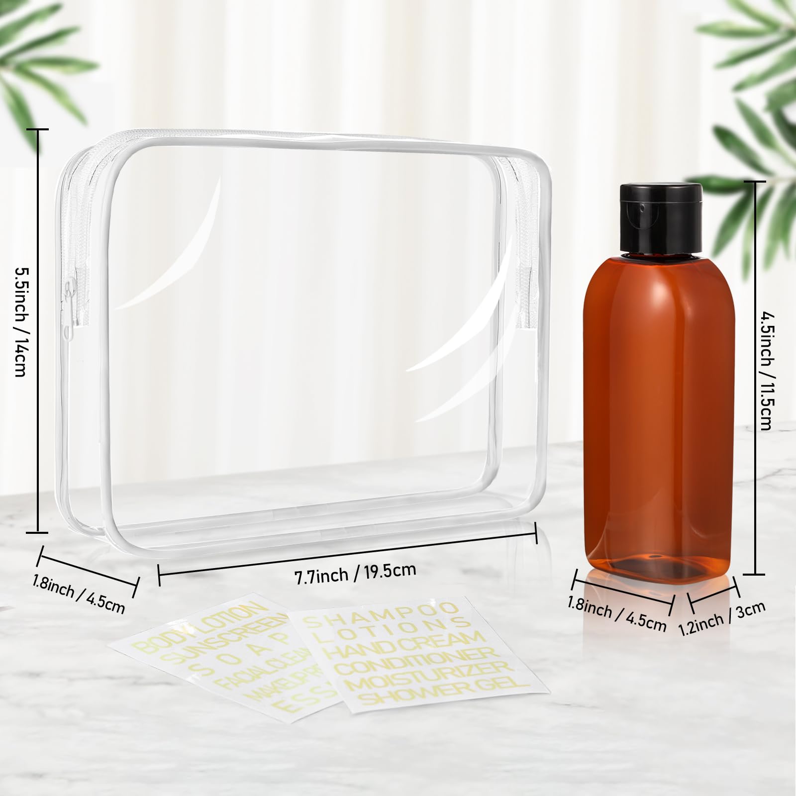 5 Pack TSA Approved Travel Bottles for Toiletries - 3.4oz Leak Proof Refillable Containers for Shampoo, Conditioner & Cosmetics - Includes Toiletry Bag & Labels - Perfect for Air Travel, Gym & Vacation Essentials