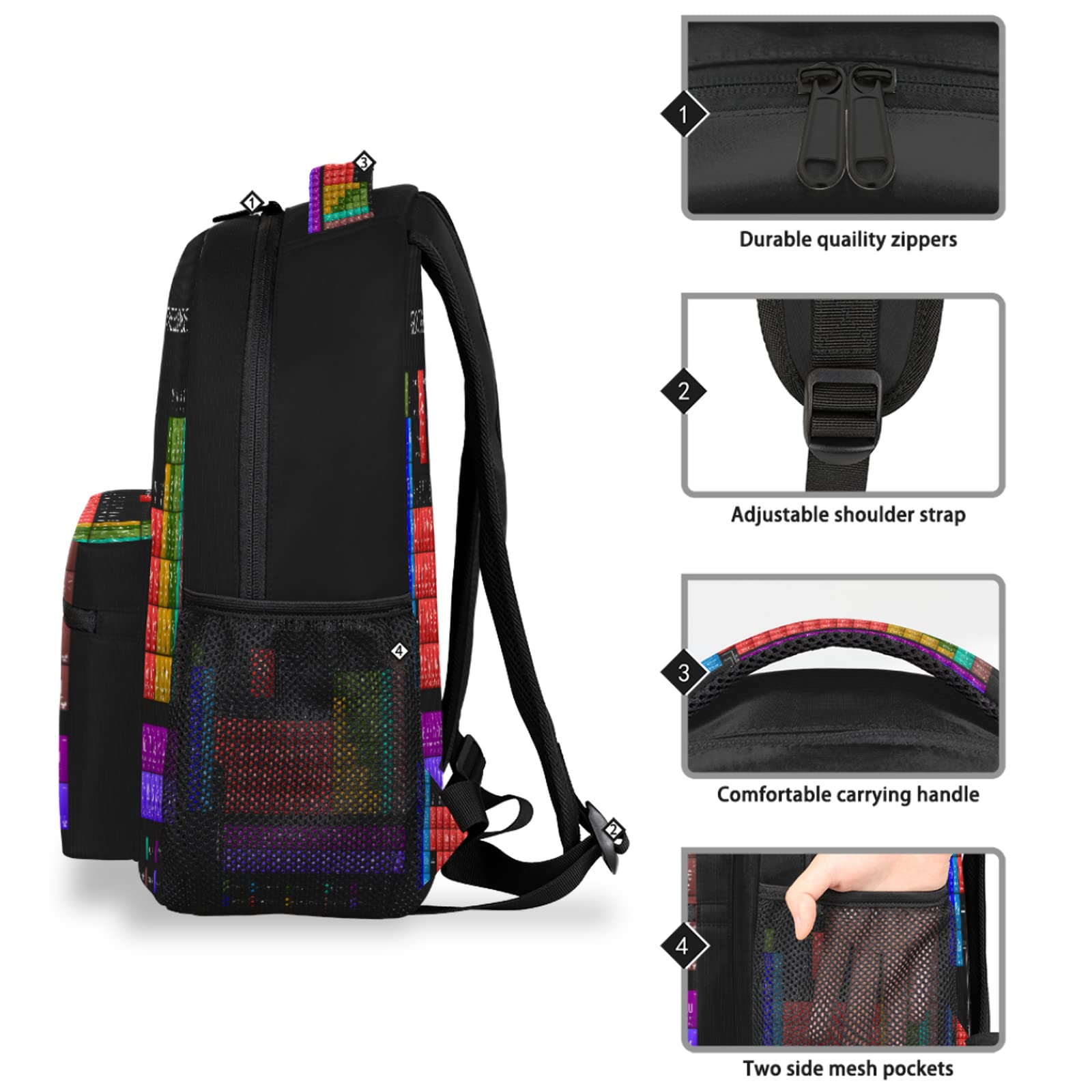 Periodic Table Backpack for School & Travel - Waterproof Laptop Backpack with Multiple Pockets for Teens, Kids, Boys & Girls - Perfect for Hiking, College, Work & Daily Use | Chemistry Elements Design