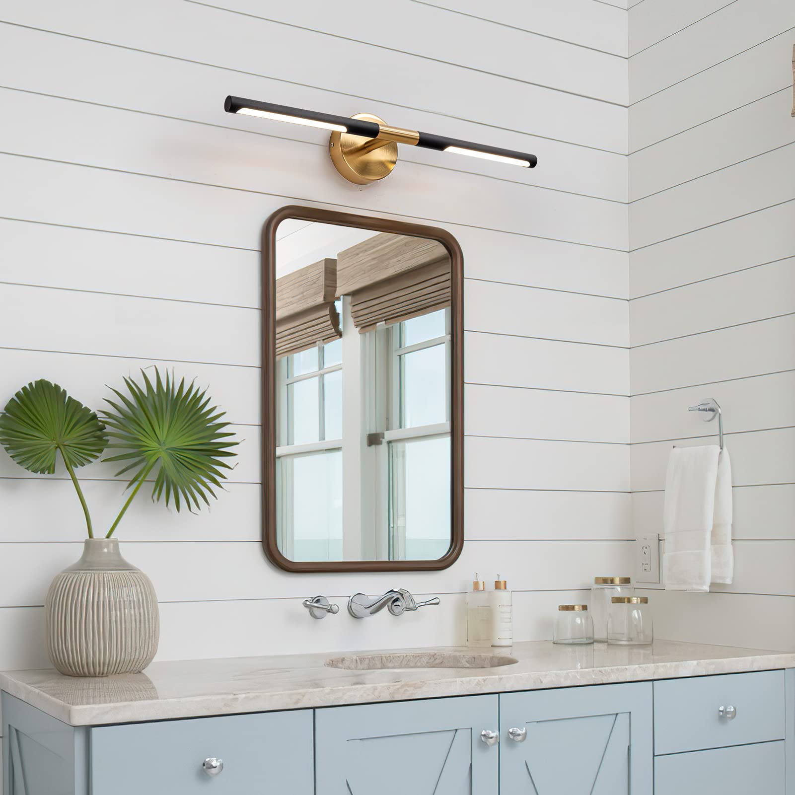 24 Inch Modern LED Vanity Light Bar - 18W 360° Rotatable Dimmable Bathroom Mirror Light Fixture (4000K, Black & Gold) - Perfect for Bathroom Makeovers, Vanity Lighting, and Modern Home Decor